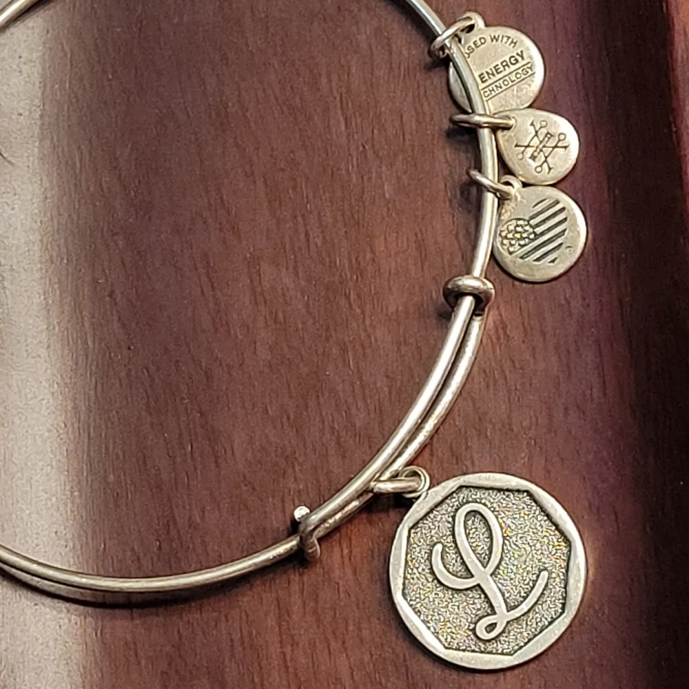 Alex and Ani Monogram Initial "L" Charm Bangle Bracelet Silver-tone - Picture 9 of 13